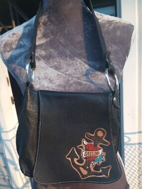 LUCKY GIRL⚓NWOT Handmade Leather Bag with SAILOR JERRY inspired Anchor Patch9×9"